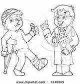 Injured Cartoon Clipart Doctor Patient Boy Man Outline Illustration Royalty Vector Male Caucasian Crutch Visekart Walking sketch template