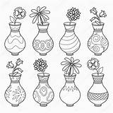 Jarrones Kolorowanka Kwiatami Wazony Vases Zestaw Wektor Pintar Bezbarwny Jarron sketch template