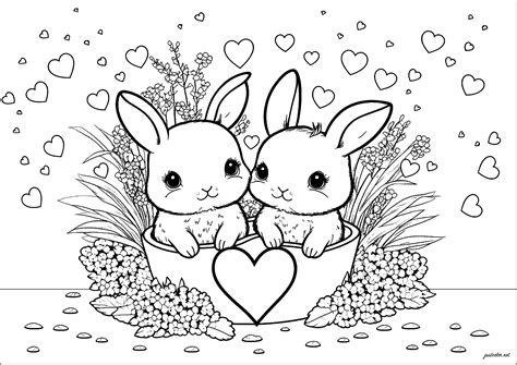 valentines rabbits valentines day adult coloring pages