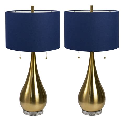 antique brass teardrop double pull chain table lamp  navy shade walmartcom