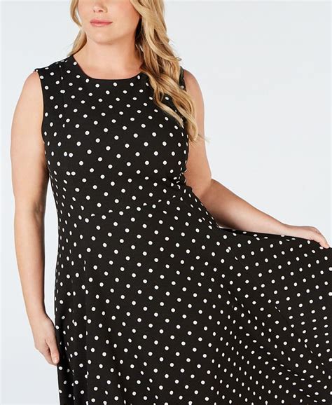 Calvin Klein Clavin Klein Plus Size Polka Dot Print Fit And Flare Dress