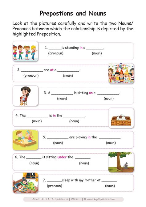 preposition worksheets  grade  english worksheets grade  workbook