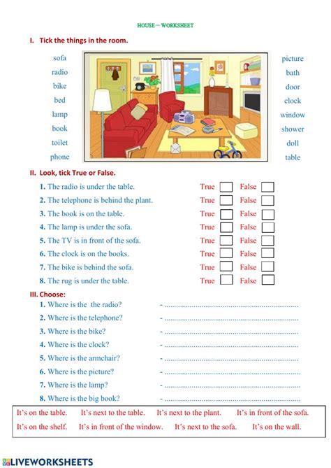 preposition house worksheet