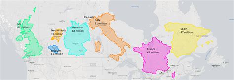 true scale comparison  select european countries land size  canada
