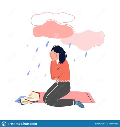 depressed teen girl sitting under rain cloud girl having learning