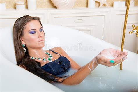 Beautiful Girl Lying In Milk Bath Stock Image Image Of Hair Adult