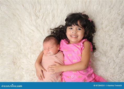 toddler  newborn baby sister portrait stock image image  family