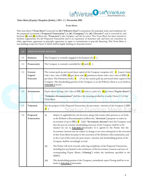 simple term sheet templates word templatelab