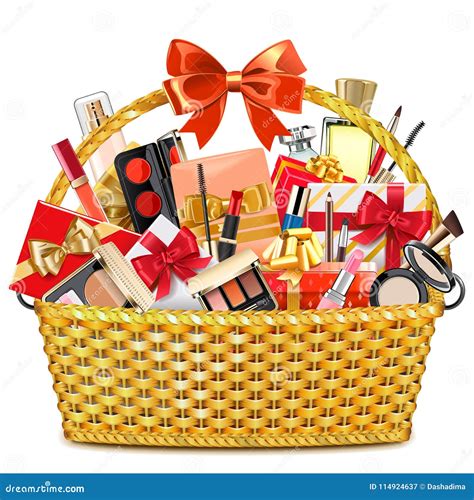 vector gift basket  makeup cosmetics stock vector illustration