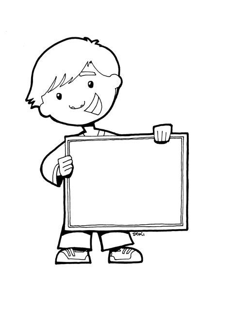 desenho  colorir de menino segurando cartaz em branco