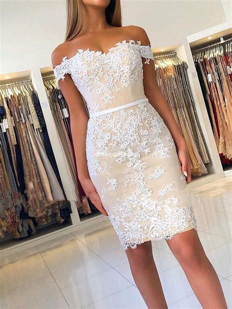 sexy bodycon off the shoulder open back champagne white lace knee