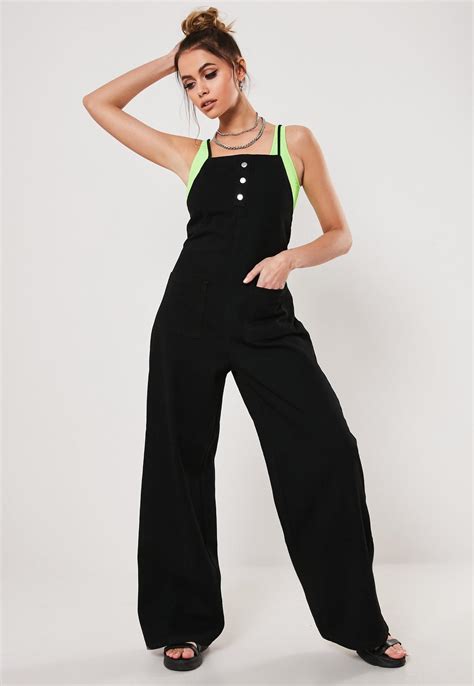 black lace up back denim jumpsuit missguided