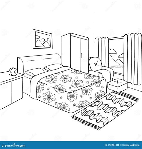 hand drawn  bedroom  design element  adult coloring book page