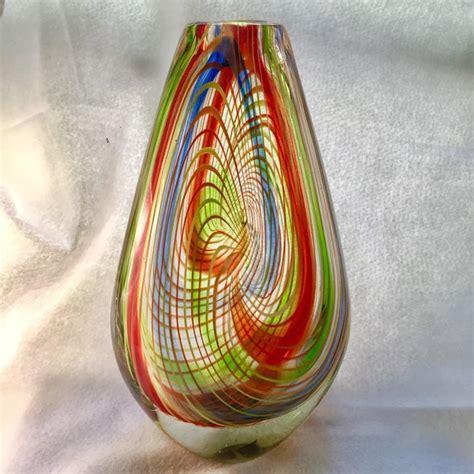 Mid Century Murano Multi Colored Swirl Teardrop Vase
