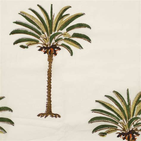 cotton fabric  block printed  single palm tree camilla costello