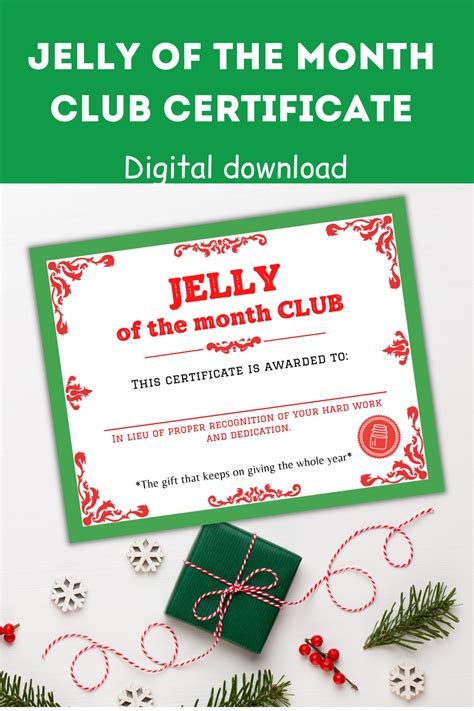 jelly   month club certificate printable christmas gift