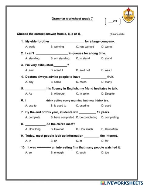 grammar test    grade gener english esl worksheets