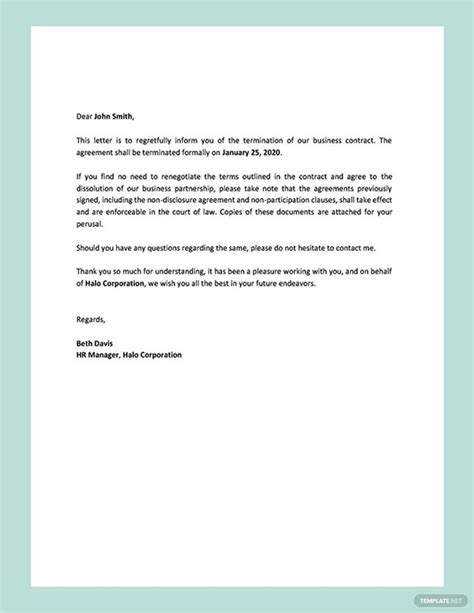 editable business contract termination letter template  google docs