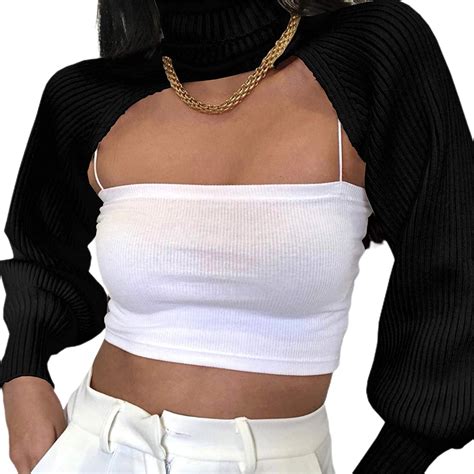 Women Long Sleeve Turtleneck Sweater Shrugs Long Puff Sleeve Pullover