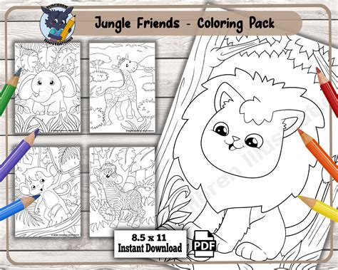 jungle animals coloring page safari coloring pages animal etsy