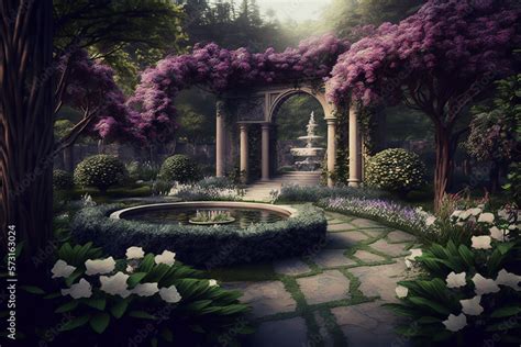 generative ai   beautiful fantasy garden  flowers  plants