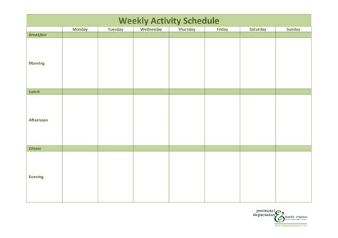 weekly activity schedule templates  allbusinesstemplatescom