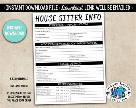 house sitter sitter instructions house sitter information etsy