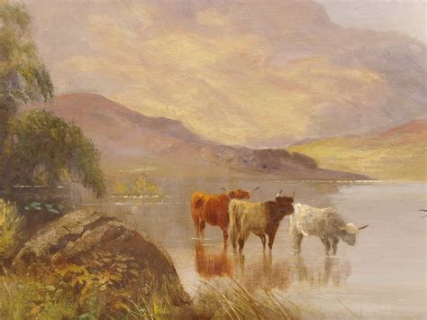 century highland cattle landscape oil painting