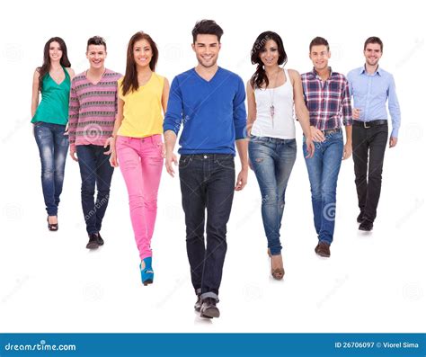 young casual people walking  royalty  stock photography