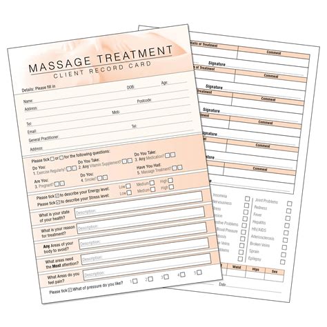 Buy Massage Client Record Card Treatment Consultation Form For Mobile