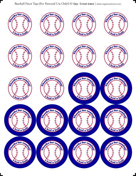 cap creations printable baseball party favor   tags