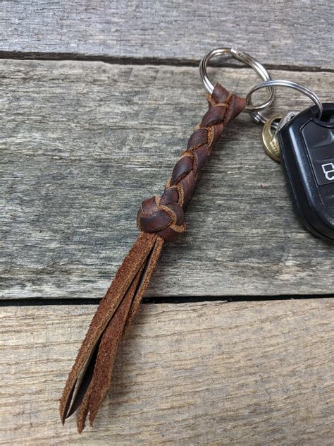 brown braided leather keychain  braid  turks head knot key fob