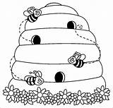 Beehive Bees Coloringbay Await sketch template