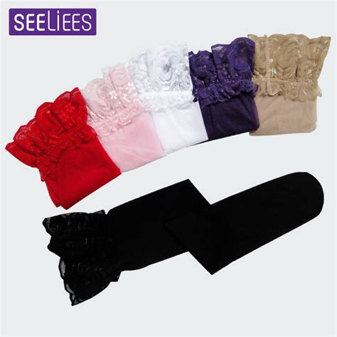 sex 6 colors lace top ladies womens over knee socks stay up thigh high