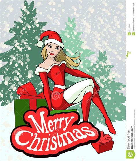 Cartoon Girl Wearing Santa Claus Clothes Stock Vector