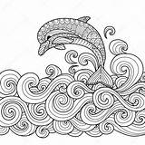 Dolphin Zentangle Wave Scrolling sketch template