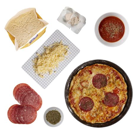 pizza ingredients elevated view stock photo