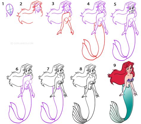 draw  mermaid step  step pictures coolbkids