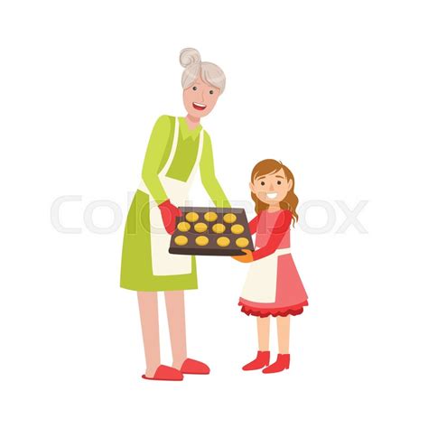 grandmother and granddaughter baking cookies part of