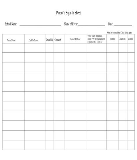 parent sign  sheets   ms word excel