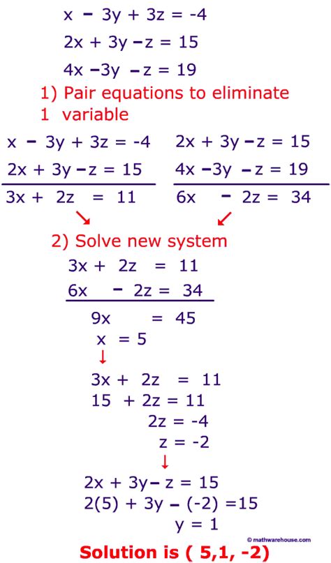 solve systems   variable equations  elimination step