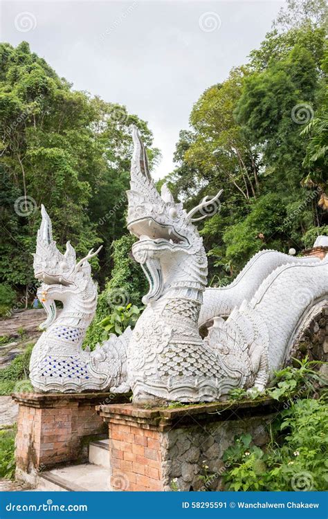 serpent statue naga   ladder   entrance  thai stock