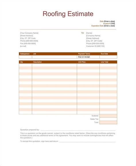 printable roofing estimate forms