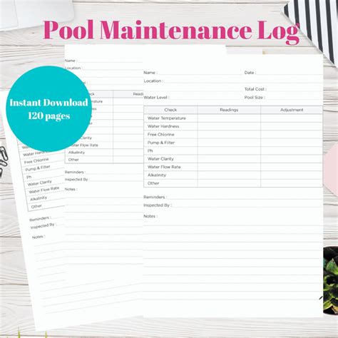 pool maintenance log printable form swimming pool planner etsy espana