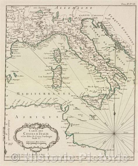 historic map carte des costes ditalie  les isles de corse sardai historic pictoric
