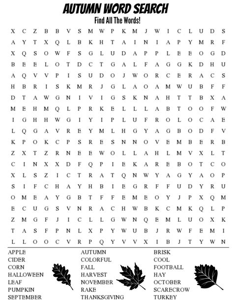 printable fall word search puzzles  activity