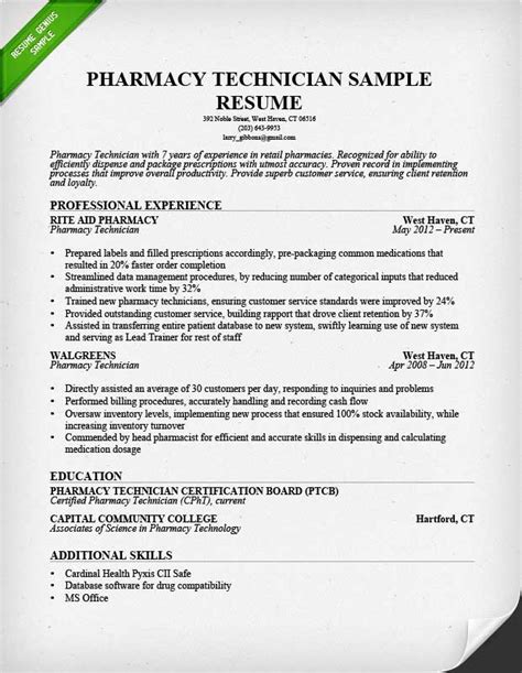 pharmacy technician sample resume sample resumes