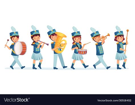 cartoon kids marching band parade child musicians vector image