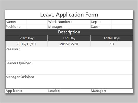 excel  leave application formxlsx wps  templates