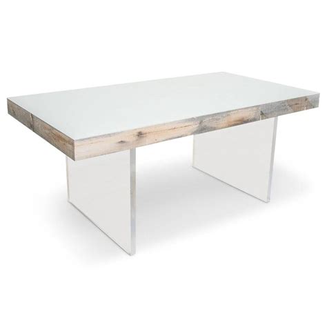 modern dining table  recycled grey wood  lucite legs